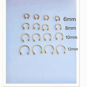 16g gold color horseshoe, hoop ring, tragus helix cartilage conch daith lip septum piercing ball and spike 6mm 8mm 10mm 12mm