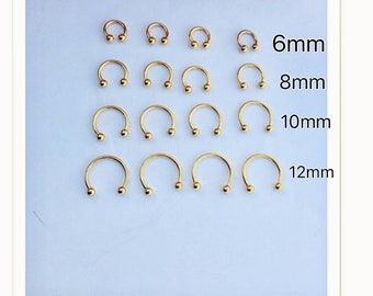 16g gold color horseshoe, hoop ring, tragus helix cartilage conch daith lip septum piercing ball and spike 6mm 8mm 10mm 12mm