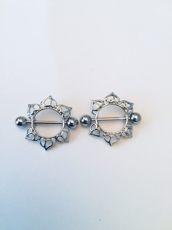 Lotus flower nipple ring, nipple piercing nipple jewelry barbell (2 pieces)