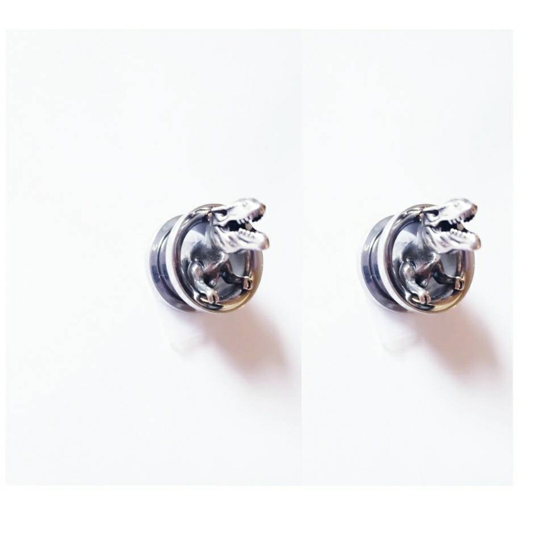 Trex Ear Plugs, Dinosaur Metal Tunnels Surgical Steel Ear Stretchers