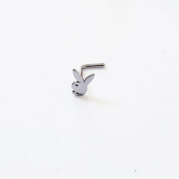 20g nose stud, playboy bunny nose ring jewelry, nose bone, L shape,