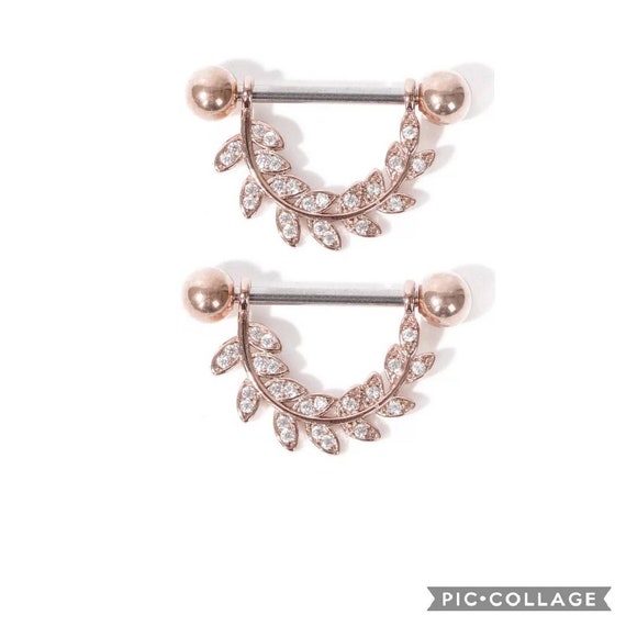 2X Surgical Vintage Nipple Ring Bars Dangle Shields Body Piercing Jewelry  14G
