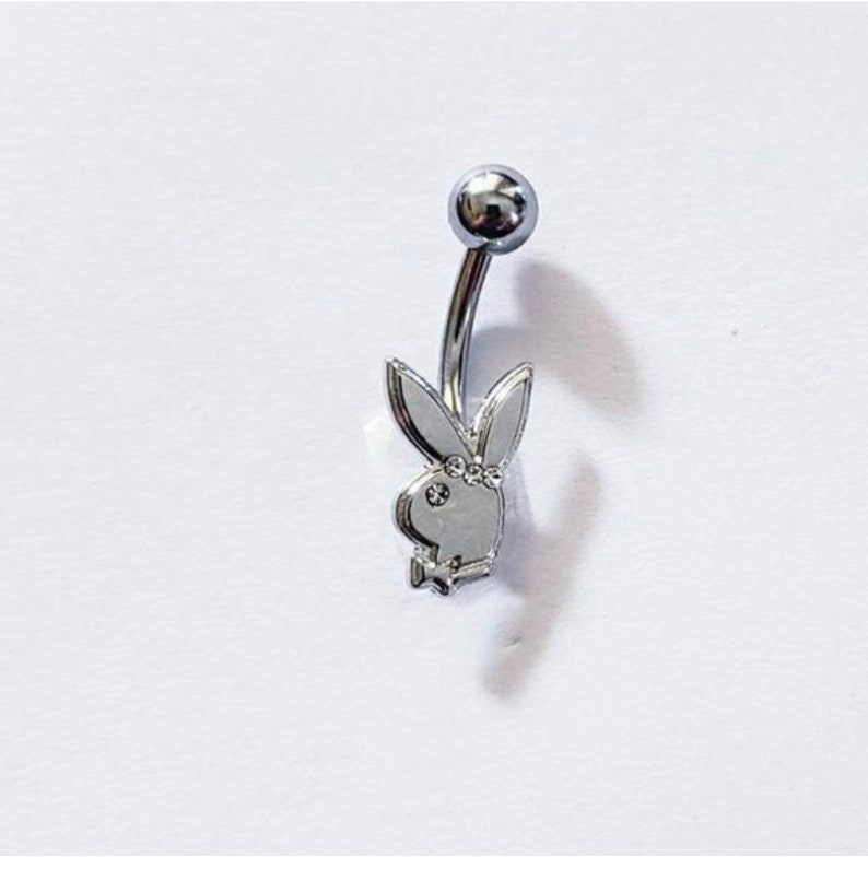 bunny navel piercing surgical steel minimalist belly ring 14g playboy belly ring