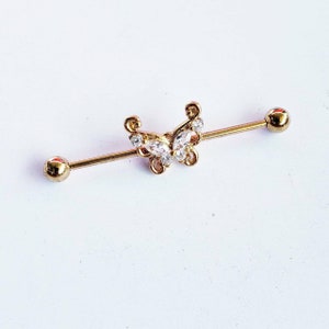 14g butterfly industrial bar industrial barbells industrial piercing industrial jewelry cartilage body jewelry (1 piece)