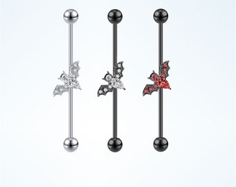 Bat industrial bar, scaffold cartilage helix tragus barbell piercing body jewelry (1 piece)