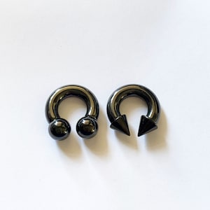 Black Surgical steel ear weights, plugs stretchers gauged septum hoops, ball and spike horseshoe 16g- 00g (1 hoop)