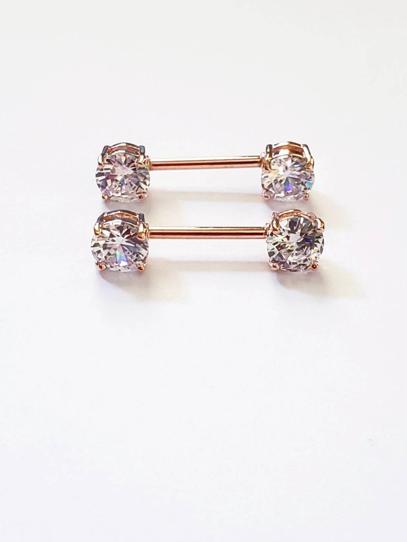 Clear Gem Nipple Ring Rose Gold Nipple Shield 14g Barbell Etsy