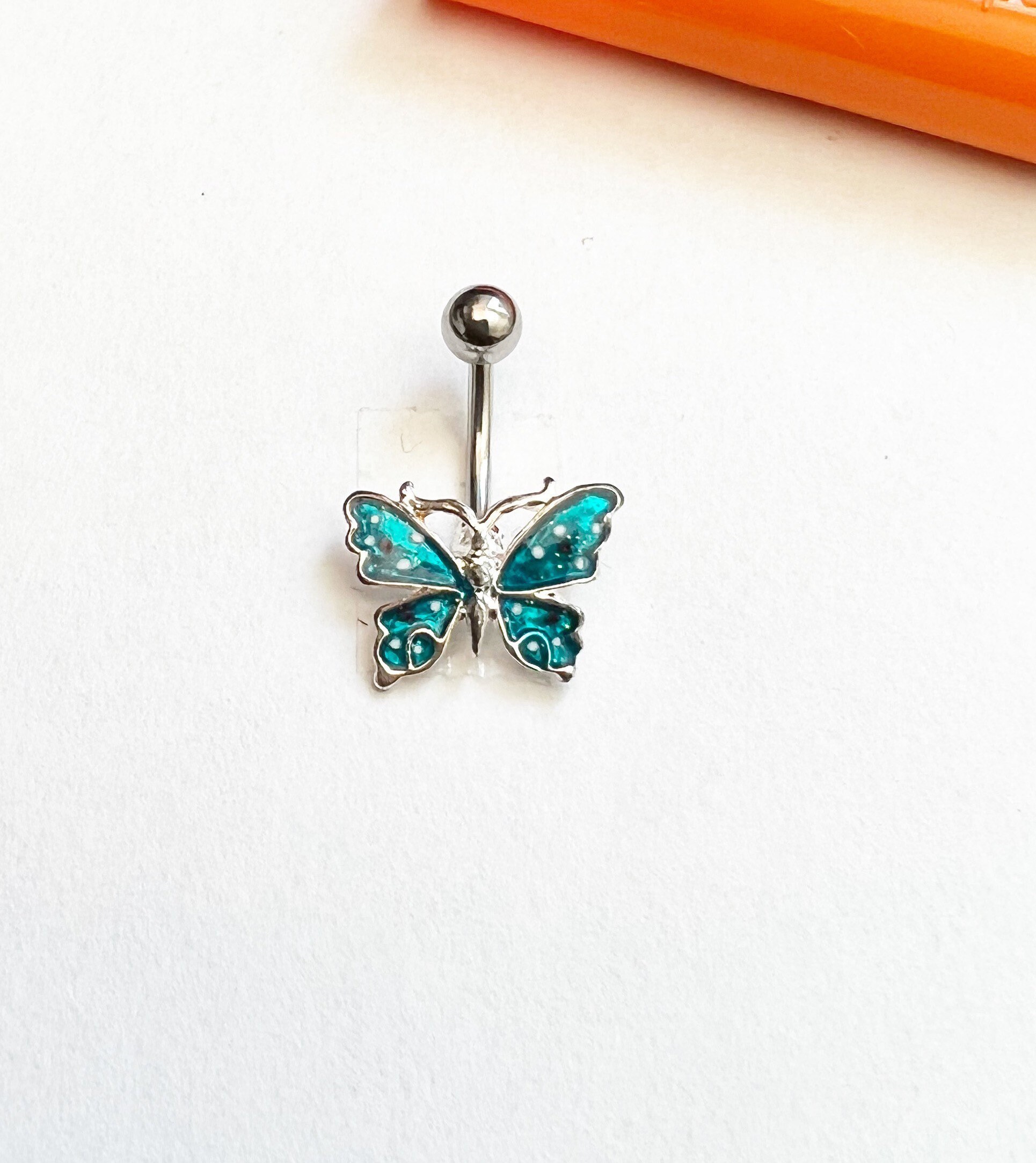 Blue butterfly belly ring deals