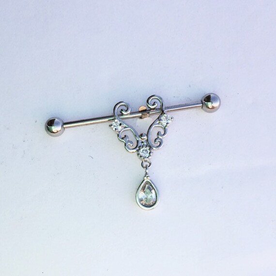 Rose gold dangle industrial bar industrial piercing jewelry ornate barbell