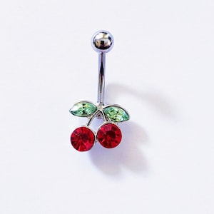 Cherry belly ring, 14g navel piercing, belly jewelry body jewelry cherry shape