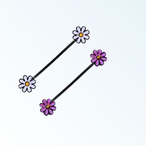 Daisy industrial bar, 14g flower scaffold cartilage helix tragus barbell piercing body jewelry (1 piece)