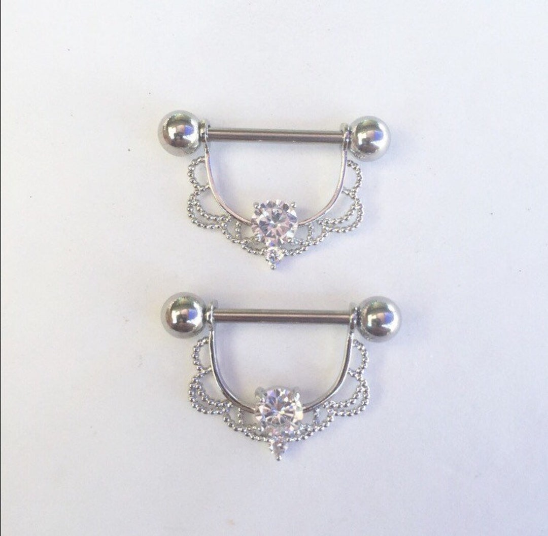 14g Nipple Ring Ornate Nipple Shield Nipple Piercing Nipple