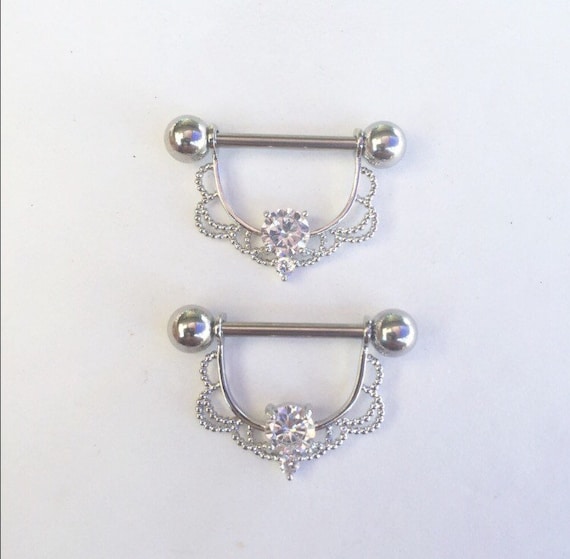 14g nipple ring ornate nipple shield nipple piercing nipple barbell nipple  jewelry 16g and 14g nipple jewelry (2 pieces)