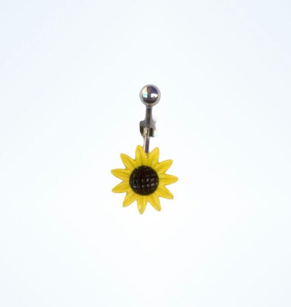 Sunflower Belly Ring Yellow Flower Navel Piercing Belly Etsy UK