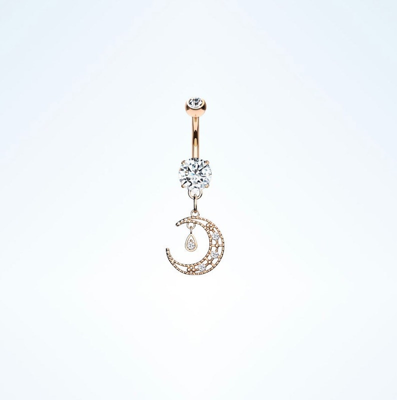 14g dangle moon navel piercing gem paved belly jewelry Crescent moon belly ring