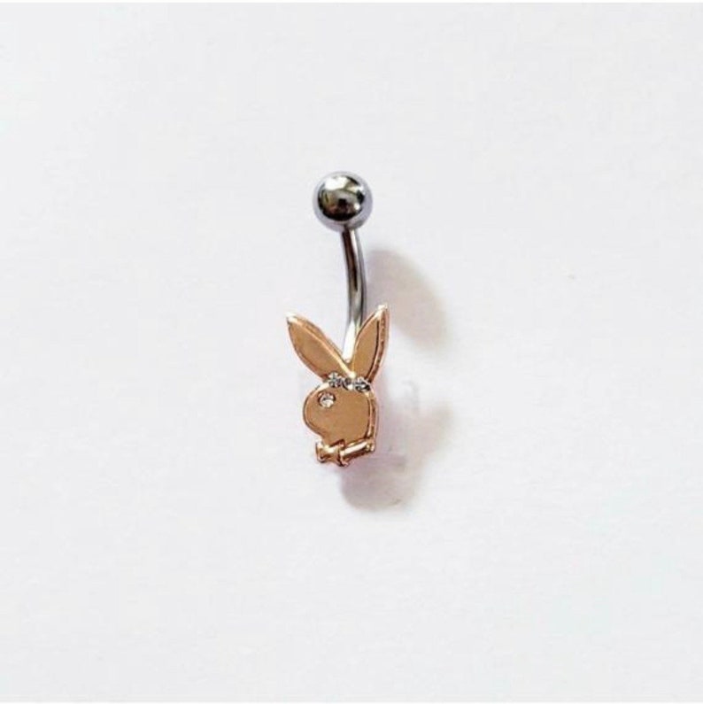 bunny navel piercing surgical steel minimalist belly ring 14g playboy belly ring