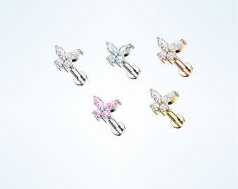 Flat back stud butterfly, 16g labret stud Medusa Monroe lip top cartilage tragus helix piercing surgical steel cz gems, internally threaded