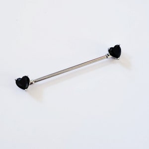 14g black heart shaped industrial bar, cartilage piercing barbell surgical steel tragus helix piercing