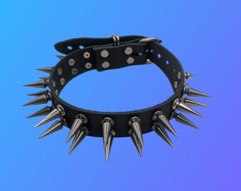 Classic Leather Choker - GunMetal Spikes