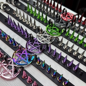 Thin Pentagram Spiked Choker