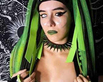 Green // Black Spiked Choker