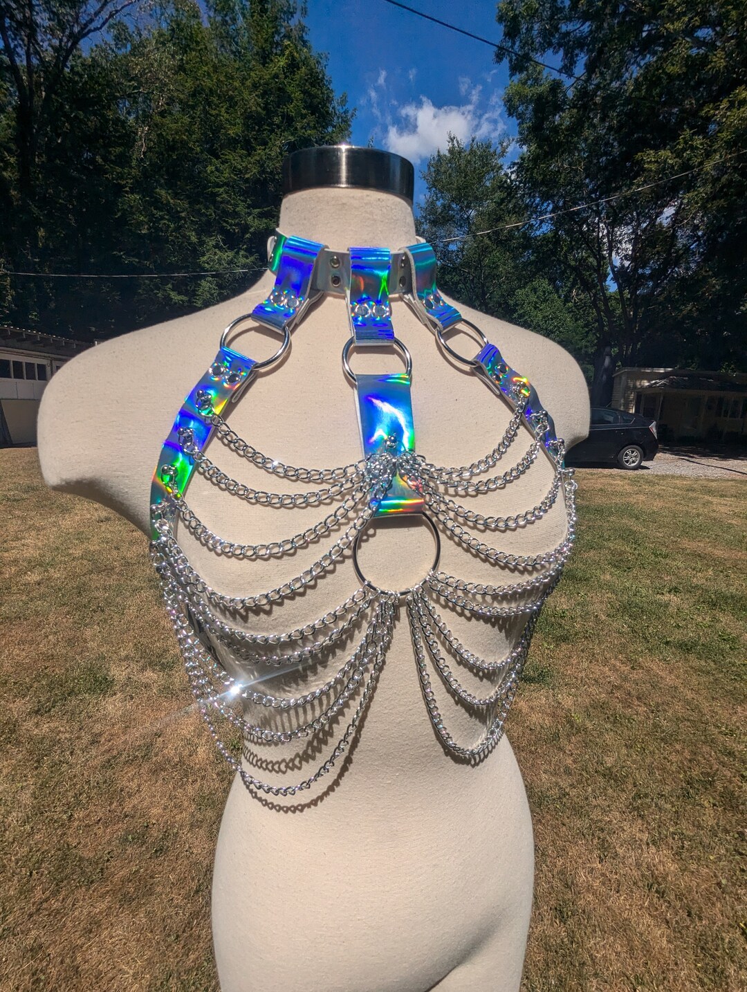 Silver/Black Chain (attached to black plunge bra) main image 1