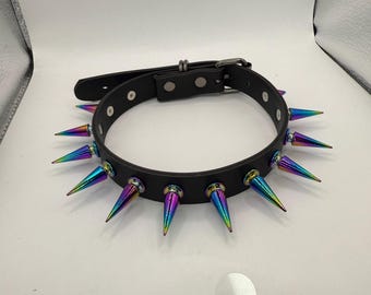 Thin Rainbow Spiked Choker