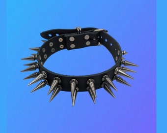 Gargantilla de cuero clásica - GunMetal Spikes