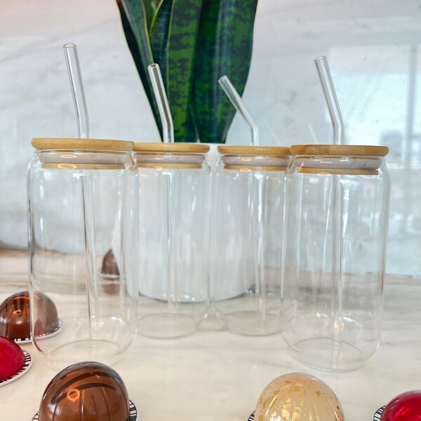 Glass Cups With Bamboo Lids Etsy