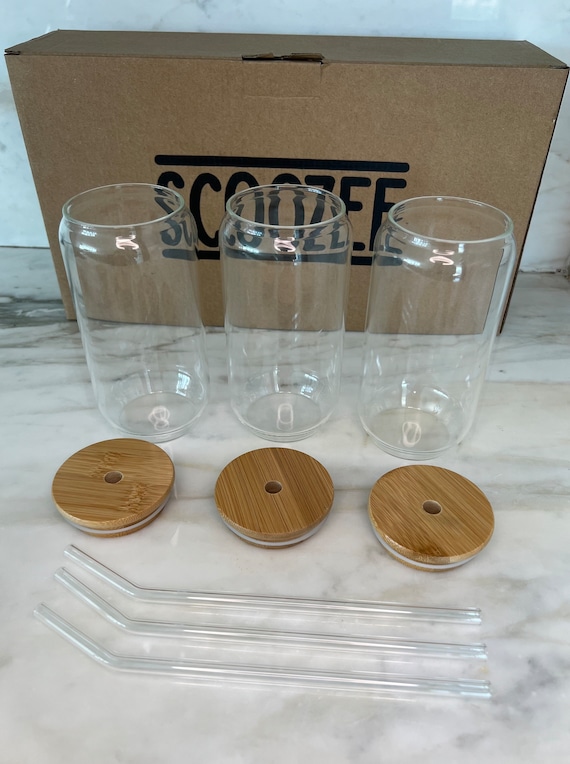 Glass Cups with Lids and Straws, 4 Pack 17 OZ Iced Coffee Cups