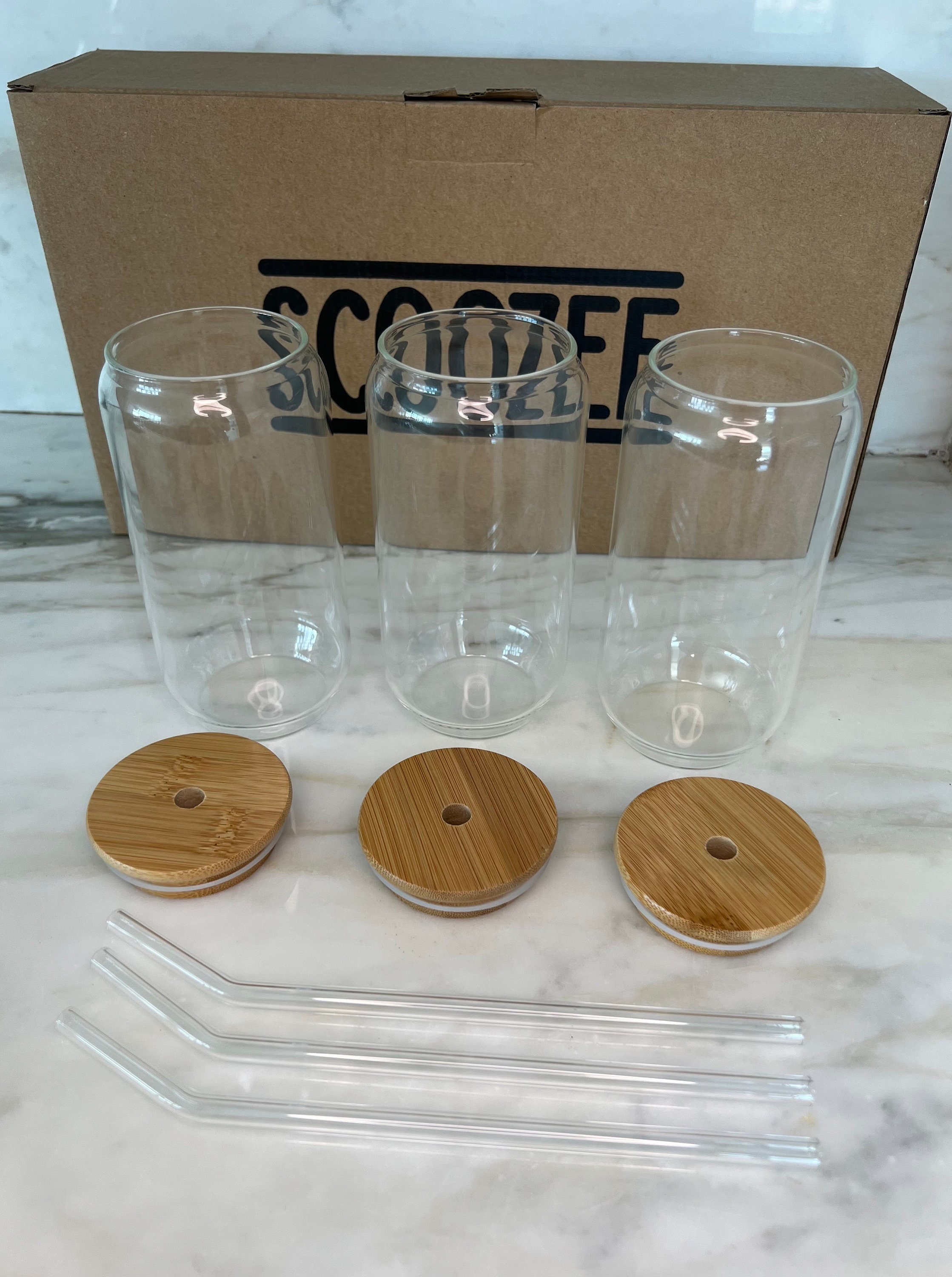 Scoozee Glass Cups With Bamboo Lids and Glass Straws 18 Oz -  in 2023