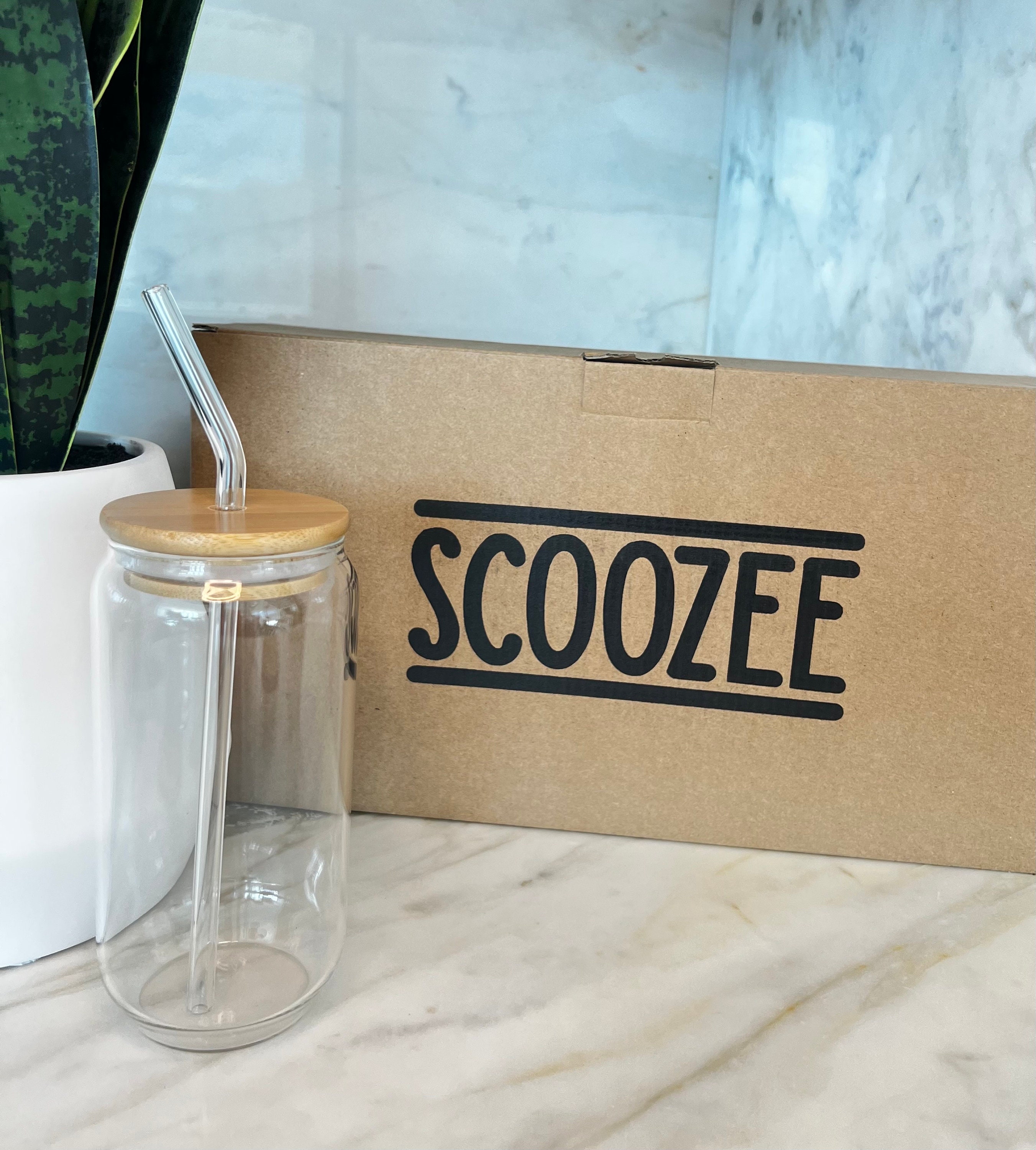 Discover the June Travel Glass Mug with Wooden Lid & Straw