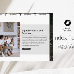 Modelo de guia de índice Showit: Tela de design de complemento de site com rolagem para navegação horizontal.