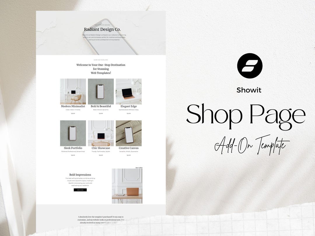 Showit Template Shop Page Template Shop Page Add on Canvas Etsy