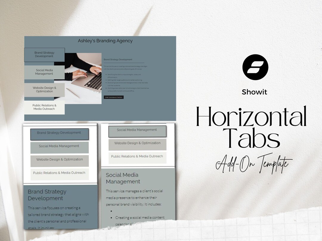 Showit Horizontal Tab Template Canvas Add on Template - Etsy