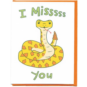Carte Tu me manques serpent, carte d'amitié drôle de serpent à sonnette