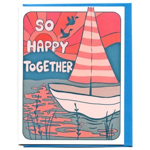 Carte d'amour si heureux ensemble, bateau et lac coucher de soleil