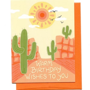 Carte de voeux d'anniversaire chaleureux, carte d'anniversaire du désert, carte d'anniversaire du désert, carte Desert Vibes, carte d'anniversaire de cactus,