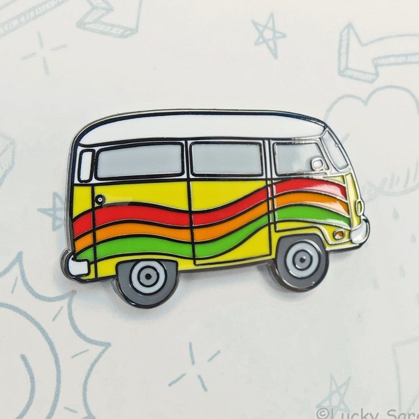 Hippie Van Enamel Pin, Yellow Bus Pin, Hippie Pin, Rainbow Hippie Pin