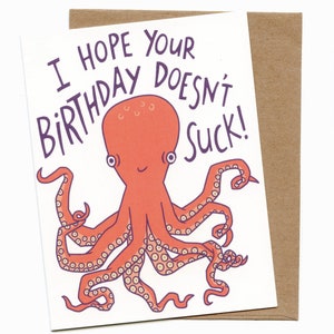 Octopus Birthday Card, Kraken card, Funny Octopus birthday card, Happy Birthday Card, Funny birthday card