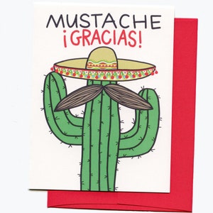 Carte de remerciement cactus, carte de moustache Gracias, carte de remerciement, carte de cactus, carte de moustache