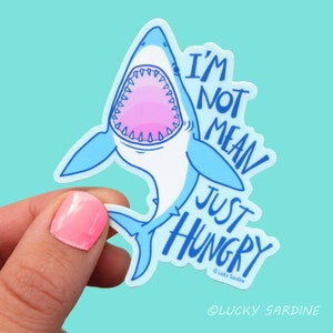Shark Vinyl Sticker, Great White Shark Sticker, Vinyl Decal, Hungry Sticker, Funny Shark Sticker