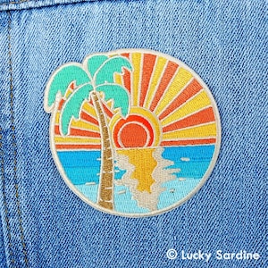 Ocean Patch, Embroidered Ocean Patch, Iron On Patch, Sunset Patch, Ocean Sunset Patch