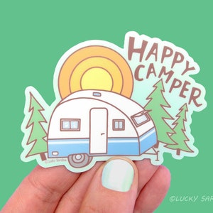 Happy Camper Vinyl Sticker, Camping Sticker, Happy Camper, Trailer Sticker, Laptop Sticker, Retro