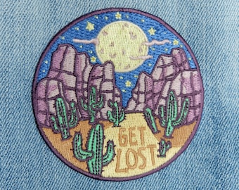 Desert Embroidered Patch, Get Lost Patch, Desert Patch, Cactus Patch, Desert Night Patch