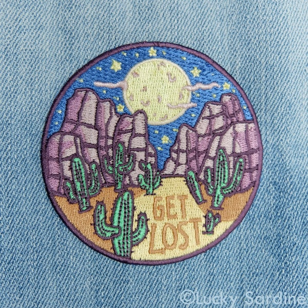 Desert Embroidered Patch, Get Lost Patch, Desert Patch, Cactus Patch, Desert Night Patch