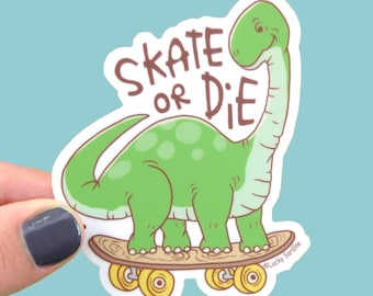 Brontosaurus Dinosaur Skateboard, Retro Dino Skate or Die, long neck Vinyl Sticker