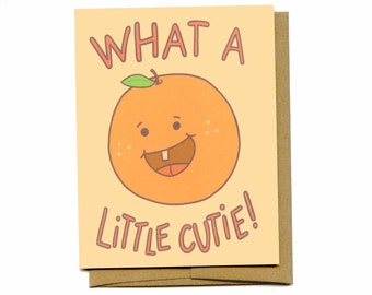 Baby Card, Little Cutie Baby card, Baby Boy Girl card, Expecting card, Pregnancy card, Orange