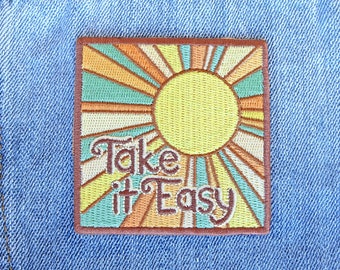 Take It Easy Iron On Patch, Take It Easy Embroidered Patch, Sunshine Patch, Take It Easy Patch, Retro Patch