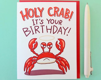 Crab Birthday Card, Crabby Birthday Card, Funny crab Card, Holy Crab
